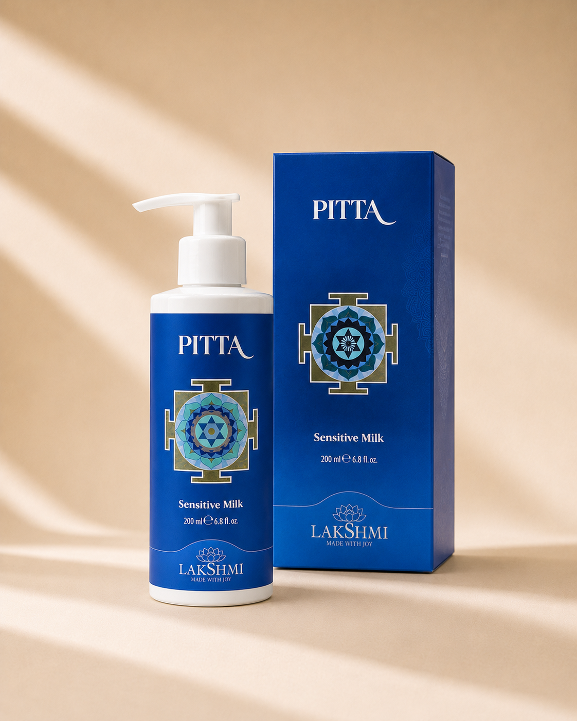 Lakshmi PITTA Sensitive Milk bottle and blue box in soft shadow